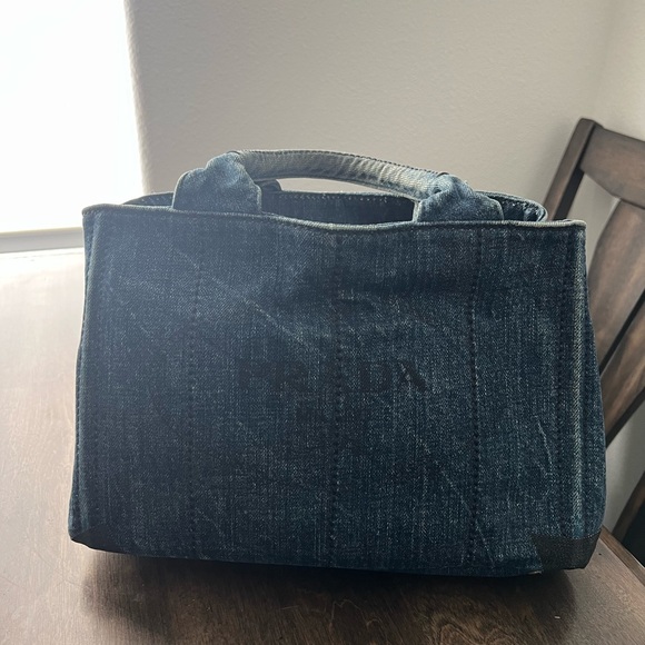 Low start-Prada Canapa Distressed Patch Denim Blue Handbag - Picture 14 of 14